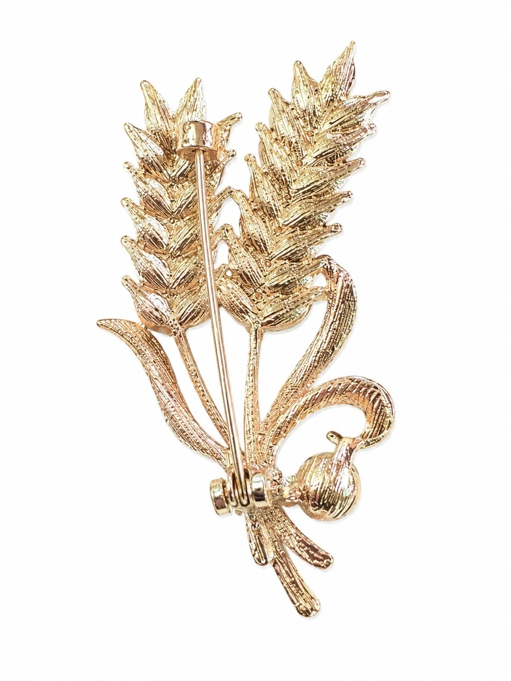 Gold‎ Tone Wheat Sheaf Rhinestone Pearl Brooch Pin Crystal Wheat